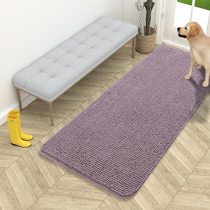 OLANLY Dog Door Mat for Muddy Paws 54x24, Absorbs Moisture and Dirt, Absorbent Non-Slip Washable Doormat, Quick Dry Chenille Mud Mat for Dogs, Entry Indoor Entryway Carpet for Inside Floor, Deep Plum by OLANLY