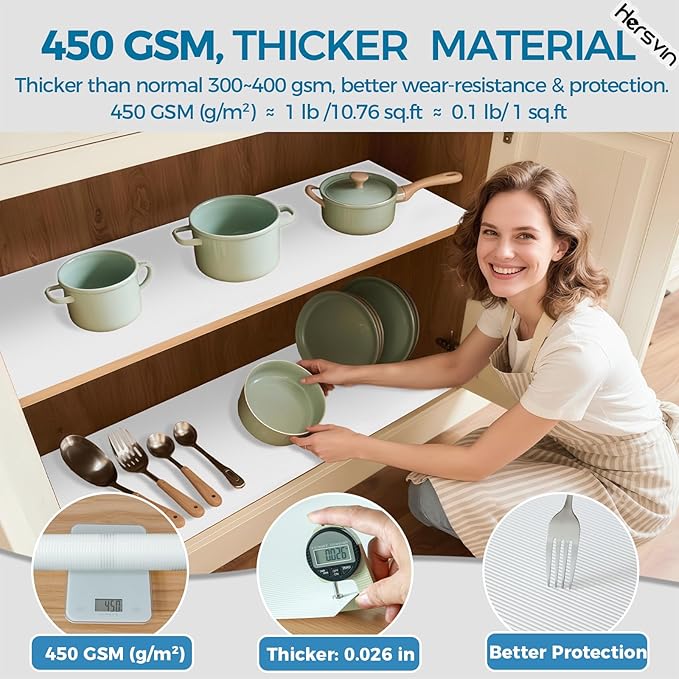 Hersvin Shelf Liners 14 in x 20 ft EVA Drawer Mats, Non-Adhesive Cupboard Protector, Kitchen Cabinet Lining Fridge Liner (White Stripe, 35.6x610cm) - Image 2