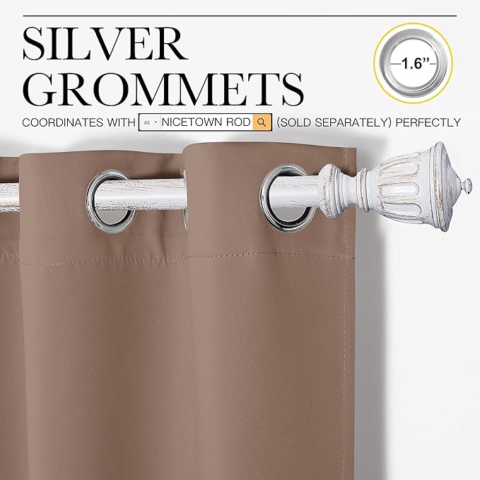 NICETOWN Bedroom Blackout Curtains and Drapes - Window Treatment Thermal Insulated Solid Grommet Blackout Draperies for Bedroom (Set of 2 Panels, 55 by 90 Inch, Cappuccino) - Image 3