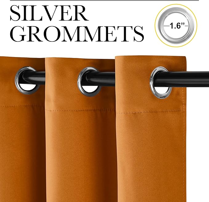 NICETOWN Room Darkening Cafe Satin Curtains for Small Windows, 42" Wide by 84" Long, 2 Panels, Orange, Grommet Privacy Faux Silk Blackout Drapes for Bedroom - Image 2