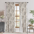 jinchan Blackout Linen Blend Curtain Floral Blackout Curtains for Living Room 102 Inch Length Black Printed with Lined Blackout Curtain for Bedroom Farmhouse Curtain Set 2 Panels by JINCHAN