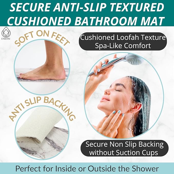 Non Slip Bathtub Mat Shower Mat for Tub - Loofah Bath Mats for Bathroom - 31x16 Bathtub Floor Mat - Textured Anti Slip Bath Mat Without Suction Cups - Secure Mat for Wet Areas (31x16 Marble Gray) - Image 2