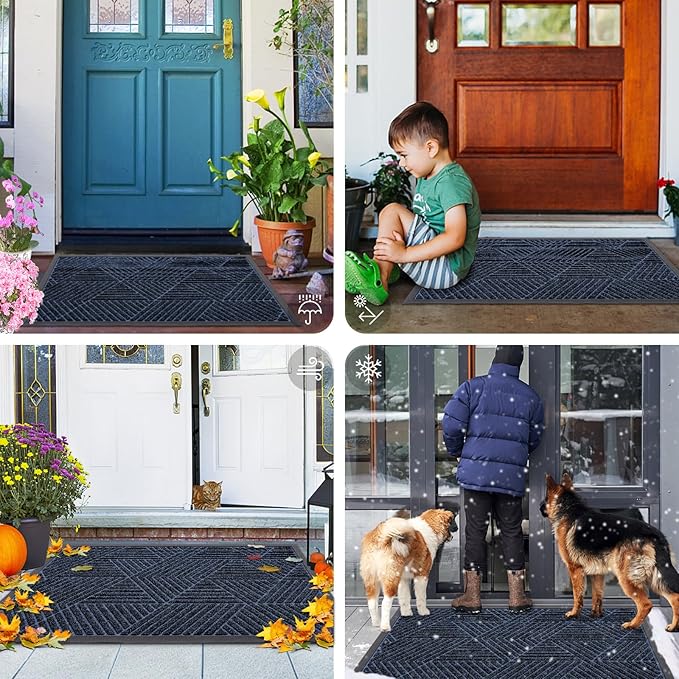 Smiry Front Door Mat Outside Entrance, Heavy Duty Sturdy Natural Rubber Doormat, Trap Dirt and Moisture, Easy Clean Low Profile Mats for Indoor Outdoor Entry, Irregular Triangle (59x20, Navy Blue) - Image 7