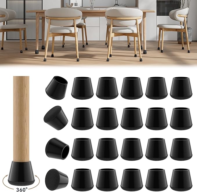 24PCS Upgraded Silicone Chair Leg Floor Protectors for Hardwood Floors, Furniture Sliders for Chair Legs, 360°Felt Pad Bottom Wrapped Thickening Furniture Pads Cap Covers to Scratch and Reduce Noise by Violibar
