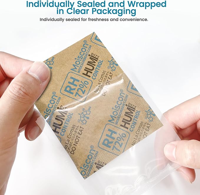 72% Two-Way Humidity Control Packs- 8 Gram Moisture Absorbers for Herbs, Wood Humidifier Boxes - Natural Craft Paper Design, Individually Sealed Packets, Prevents Leaks [90 Pack] - Image 4