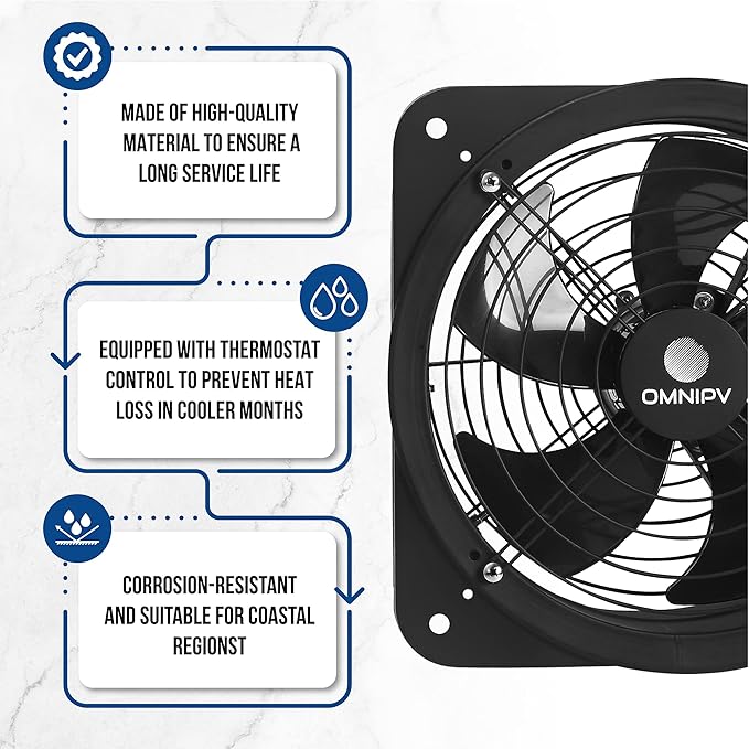 Solar Powered Wall Mount Exhaust Fan, 35 Watt (for Home, Garage, Workshop, Greenhouse, RV, Outdoor Garden, etc.) - Image 6