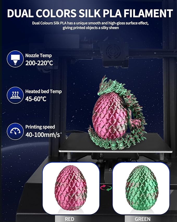 LANDU Silk Dual Color PLA Filament 1.75mm 1KG, 3D Printer Filament Dimensional Accuracy +/- 0.02mm, Coextrusion Filament PLA Shiny Filament Fits for Most FFF 3D Printers,1KG Spool (2.2lbs) Red Green - Image 3