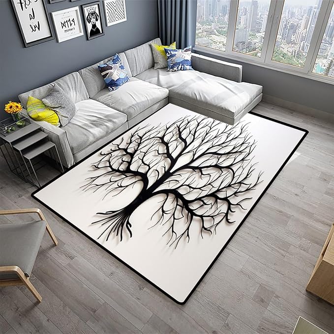Floor Covering A Leafless Tree Floral Printing Lightweight Area Rugs Fade Resistant, Flame Resistant, Quick Dry, Stain Resistant, Waterproof Floor Carpet for Living Room Bedroom, 78 x 120 Inch - Image 2