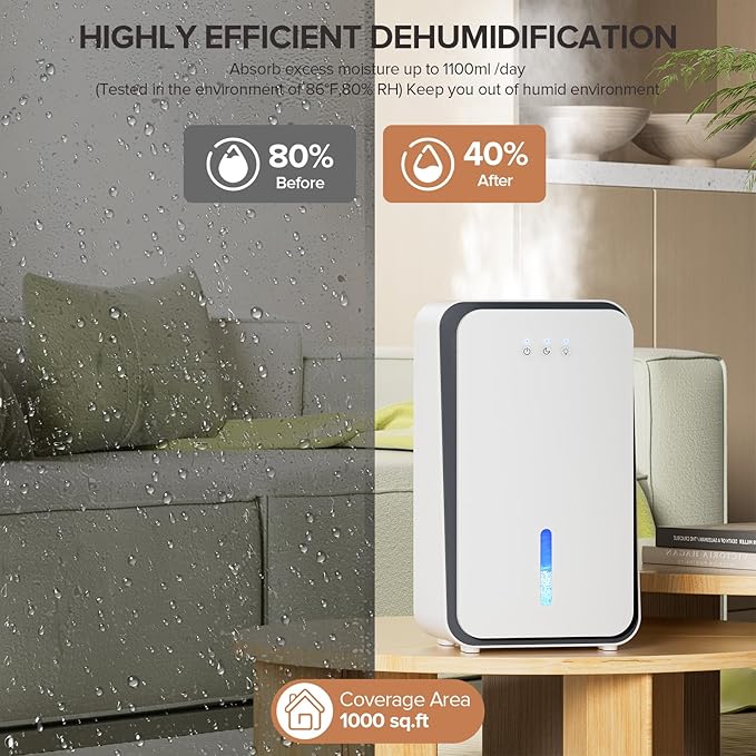 Dehumidifier for Home,1000 sq.ft Dehumidifier for Basement Bathroom Bedroom with Auto Shut Off, Built-in Aromatherapy Diffuser,7 Colors LED Light, Quiet Dehumidifiers with Sleep Mode(CS08-Ivory) - Image 3