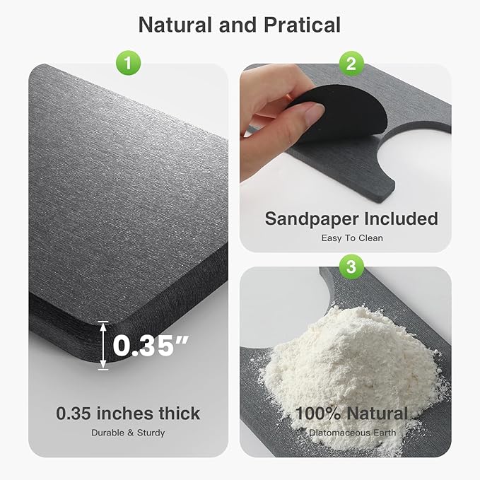 15.8" x 4" Stone Faucet Mat for Kitchen Sink, Quick Drying Diatomite Sink Tray, Faucet Sink Splash Guard for Prevents Moisture Buildup (Dark Gray) - Image 3