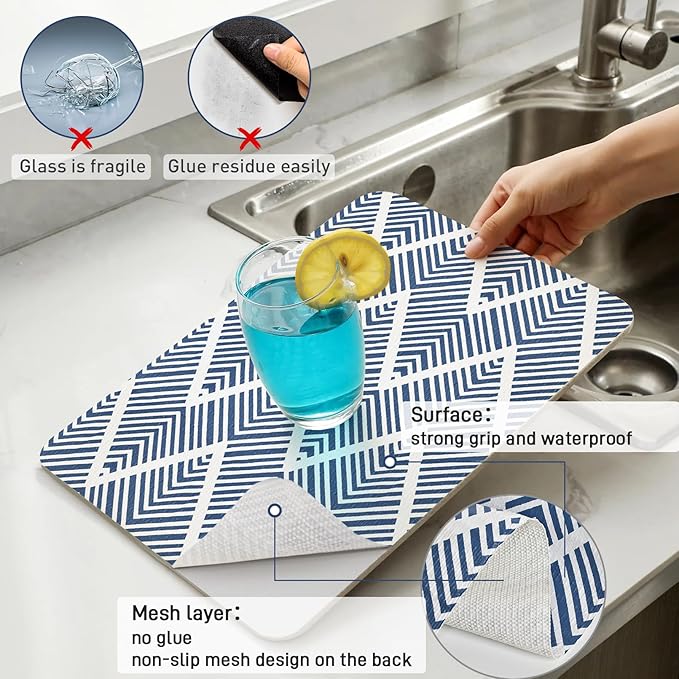 Cohoo Home Drawer and Shelf Liners for Kitchen Cabinet Non Adhesive,17.3in ×23.6FT Non Slip Cabinet Liners for Shelves, Drawer Paper Cupboard Strong Grip Bathroom Waterproof Washable Thick Blue Stripe - Image 2