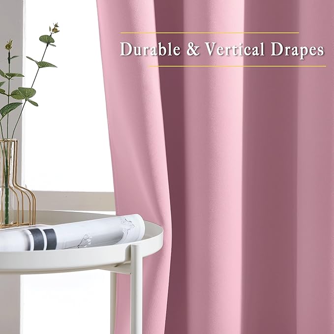 NICETOWN Patio Blackout Curtain Panels - Extra Wide Sliding Door Thermal Insulated Drape, Privacy Room Divider Curtain for Bedroom Office (Rouge Pink, 66 x 118 Inch Long) - Image 6