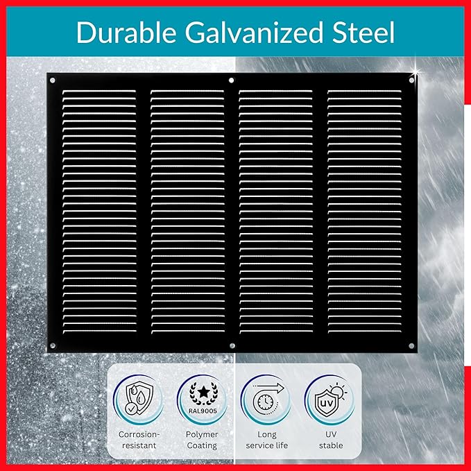 14x8 Vent Cover (duct opening) - Black HVAC Return Air Grille for Wall and Ceiling - Metal AC Vent Cover with Mesh - Rectangular Ventilation Register - External Dimensions: 15.75" W x 11.81" H - Image 7