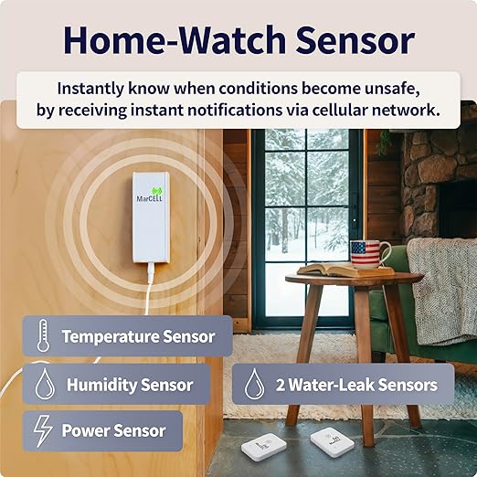 MarCELL Home/Cottage Watch Bundle (Verizon) - Vacation Home Temperature Monitor, Humidity & Power Monitor - Made in The USA with Included Water Leak Detectors (sPucks) - 24/7 Instant Alerts - Image 3