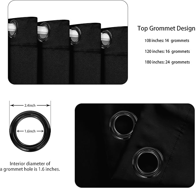 BONZER Room Divider Curtain Grommet Thermal Insulated Wide Blackout Curtains for Bedroom Living Room, 84L x 108W Inch (7L x 9W ft), 1 Panel, Black - Image 2