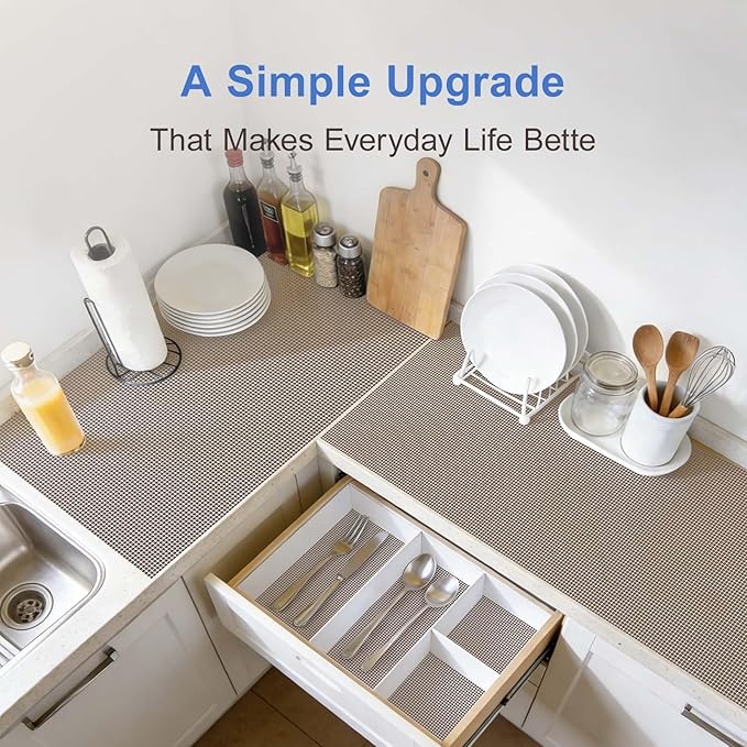 Shelf Liner Non Adhesive Cabinet and Drawer Liner,Upgrade Durable Folded Slip Great Grip Liners for Kitchen Cabinets, Storage, Desks, Dresser, 11.8 in x 9.8 ft, Wheat - Image 7