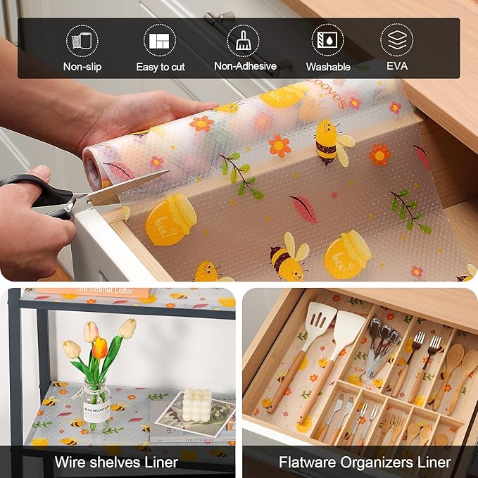 Cooyes Shelf Liner – Non-Slip Cabinet & Drawer Liner for Kitchen – Non-Adhesive Waterproof Shelf Paper with Modern Pattern – Durable EVA Cabinet Mat – Easy to Cut (Amber,11.8" W x 236" L) - Image 5