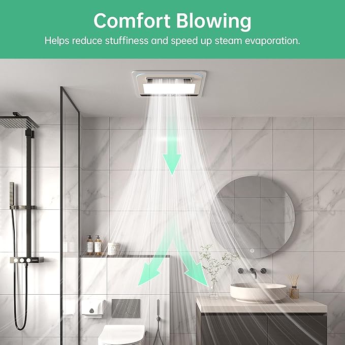 4-in-1 Bathroom Exhaust Fan with 1800W Heater, CCT LED Light & Remote Control, 150 CFM Quiet Ceiling Fan for Heating, Lighting, Ventilation & Blowing - Image 5