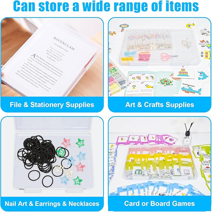 SAYEEC Portable Project Case A4 Plastic Transparent File Storage Box for 8.5"x11" Paper Slim Photo Art Craft Storage Container Scrapbook Document Organizer Magazine Protector for Office School (White) - Image 7