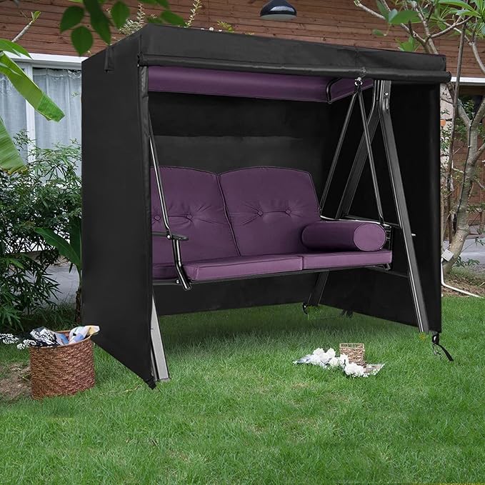 Outdoor Swing Cover - Triple Seater Hammock & Garden Swing Glider Chair - UV Resistant Canopy - Black (58 * 49 * 67) inches - Image 6