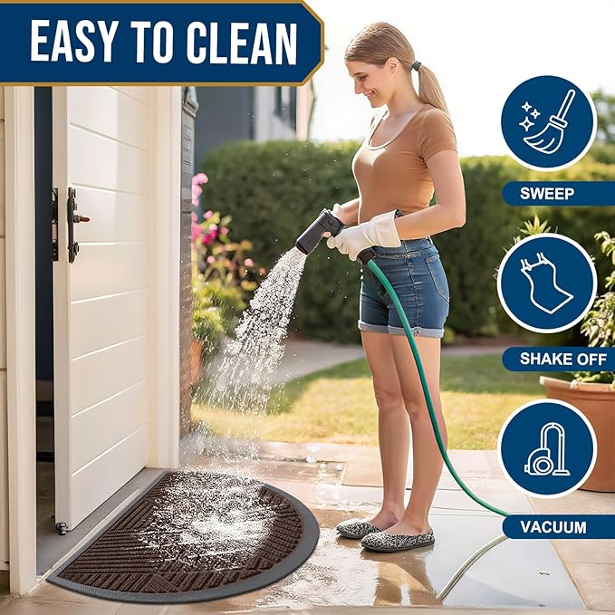 Smiry Half Circle Front Door Mat Outside Entrance, Heavy Duty Sturdy Natural Rubber Doormat, Trap Dirt and Moisture, Low Profile Mats for Indoor Outdoor Entry, Irregular Triangle (29.5x17, Dark Brown) - Image 6