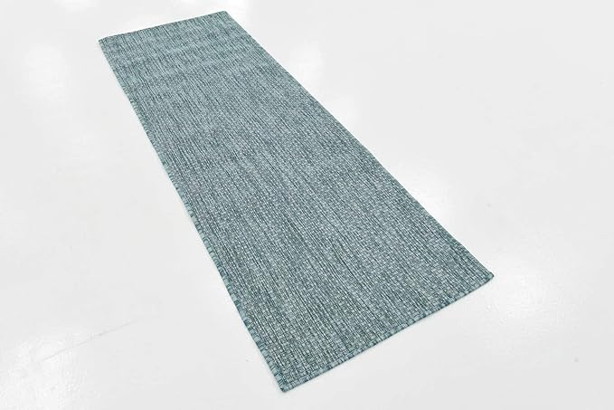 Unique Loom Collection Casual Transitional Solid Heathered Indoor/Outdoor Flatweave Area Rug (2' x 6' 1" Runner, Aquamarine/Ivory) - Image 5