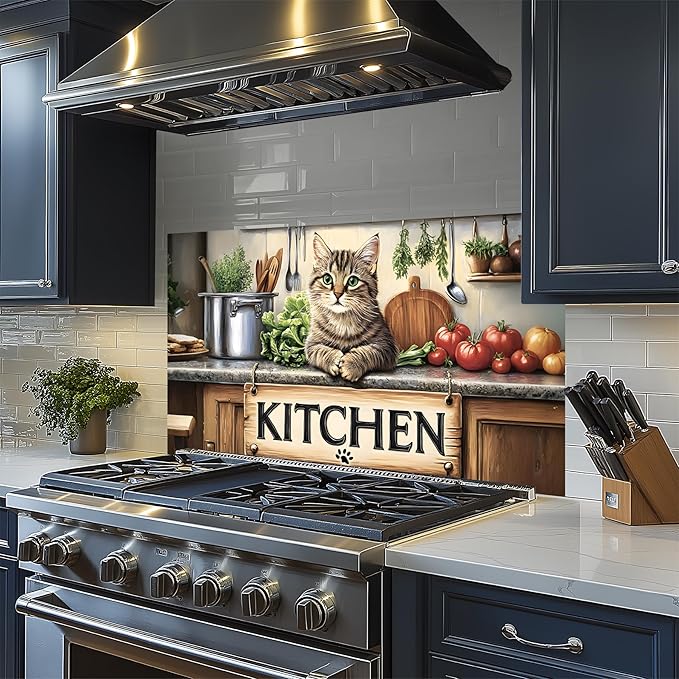 NYZE Kitchen Backsplash Stickers Waterproof Stove Backsplash Protector, 30 X 16 inch Removable Kitchen Wallpaper with Wall Art Decor for Stove Cooking Area(Kitchen Cat) - Image 3
