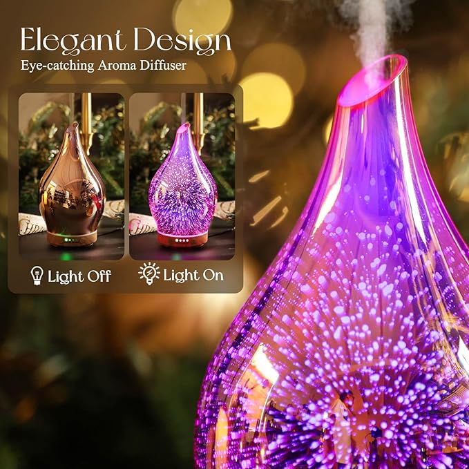 Porseme Essential Oil Diffuser 3D Firework Glass Aromatherapy Ultrasonic Humidifier Rose Gold, Auto Shut-Off, Timer Setting, BPA Free, Aroma Decoration for Home, Office, Gym, Spa, Premium Gift 150ml - Image 7