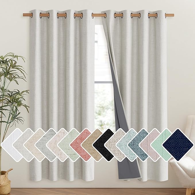 NICETOWN Snowbound Vintage Linen 100% Blackout Curtains for Living Room, Thermal Insulated Curtains 72" Long, Noise Reducing Window Treatment Drapes for Hall Room, 52" Wide Per Panel, Set of 2 by NICETOWN