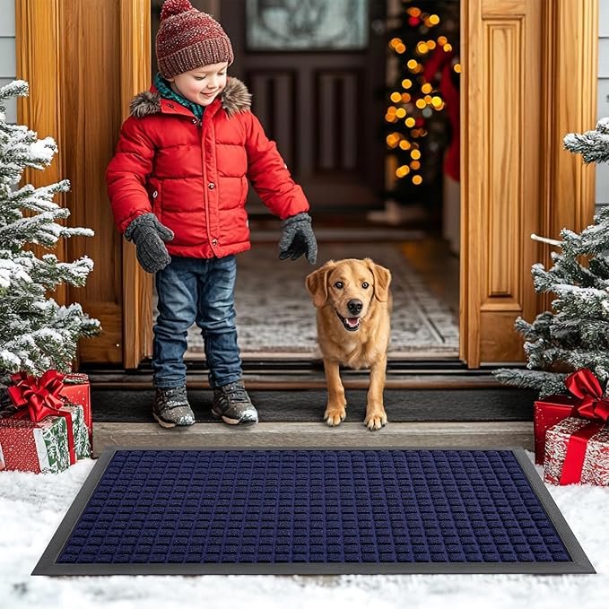 Smiry Front Door Mat Outside Entrance, Heavy Duty Natural Rubber Doormat, Non Slip, Trap Dirt and Moisture, Easy Clean, Low Profile Welcome Floor Mats for Indoor Outdoor Entry, 29.5x17 Inch, Navy Blue - Image 8