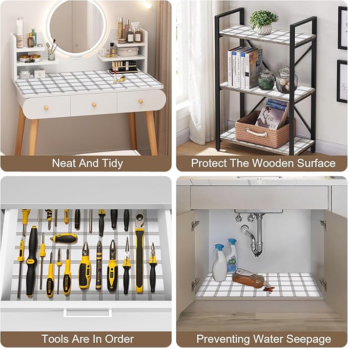 OcePor Non-Adhesive Drawer and Shelf Liner 12IN x 30FT，Non Slip Cabinet and Cupboard Liner, Kitchen Cabinet Liners for Shelves, Waterproof Drawer Shelf Liners for Cabinets/Bathroom Cupboard, Stripe - Image 7