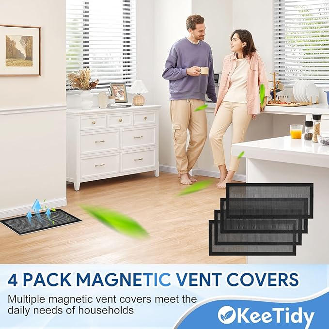 Floor Vent Covers, 4" x 10" Magnetic Vent Covers Air Mesh Vent Covers Screen Register Vent Covers for Home, Floor, HVAC, AC, Grilles, and RV Vents, 4 Pack - Image 6