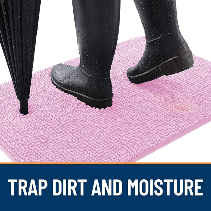 OLANLY Dog Door Mat for Muddy Paws 70x46, Absorbs Moisture and Dirt, Absorbent Non-Slip Washable Doormat, Quick Dry Chenille Mud Mat for Dogs, Entry Indoor Entryway Carpet for Inside Floor, Pink - Image 2