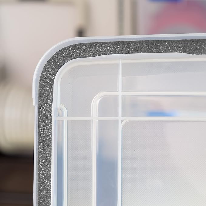 IRIS USA WeatherPro 156 Qt Storage Bins with Lids, 3 Pack, BPA-Free Plastic Gasket Box with Tight Latch and Seal, Stackable Nestable Tote Tub - Clear/Black - Image 6