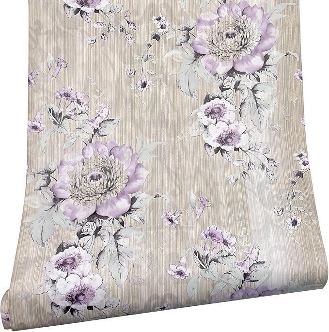 Yifely Vintage Purple Peony Self-Adhesive Kitchen Shelf Drawer Liner Moisture Proof PVC Mat 45x300cm - Image 2