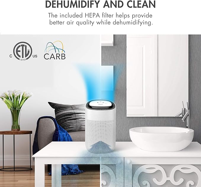 Tenergy Sorbi 1000ml Air Dehumidifier w/Purifying Function, True HEPA Filter, Auto Shutoff, Touch Control Adjustable Air Speed, Ultra-Quiet, Ideal for Closets & Bathrooms - Image 3