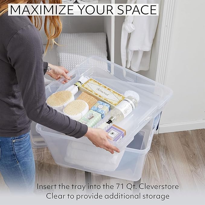 Rubbermaid Cleverstore 74 Qt Clear Storage Bins with Lids and Nesting Tray, 4-Pack, Stackable, BPA-Free, Made in USA - Image 3