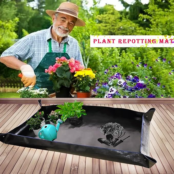 BIUWING 2 PCS Large Repotting Mat for Plant Transplanting and Mess Control, 43" X 29" Thickened Foldable Waterproof Plant Potting Tray, Portable Potting Mat Gardening Tray for House Plants Succulents - Image 2