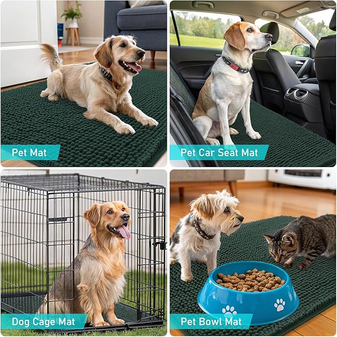 OLANLY Dog Door Mat for Muddy Paws 59x24, Absorbs Moisture and Dirt, Absorbent Non-Slip Washable Doormat, Quick Dry Chenille Mud Mat, Entry Indoor Entryway Carpet for Inside Floor, Blackish Green - Image 7