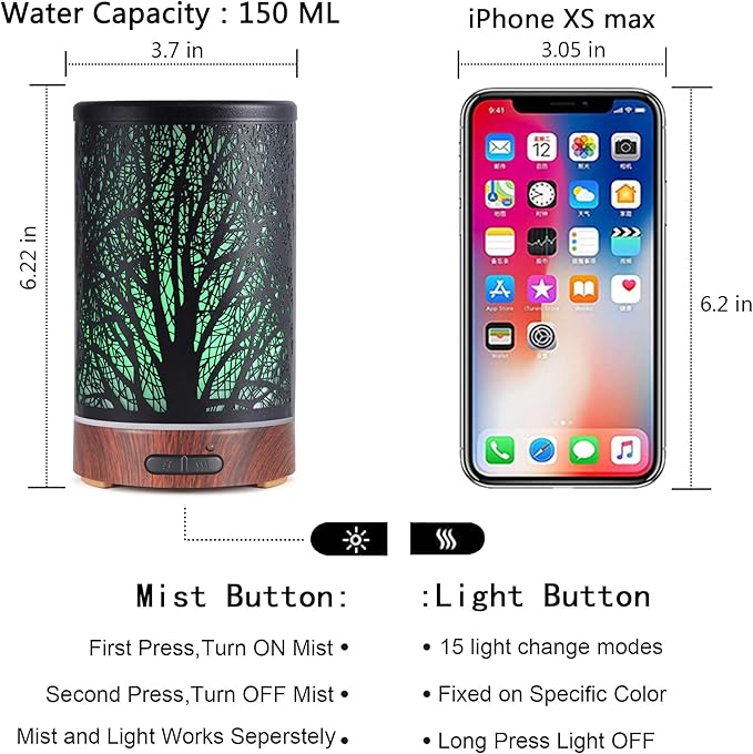Essential Oils Diffuser for Home,150ML Aromatherapy Diffuser,Birthday Gifts for Women mom,Metal Cool Mist Humidifier with 7 Colors Lights Waterless Auto Off Air Diffusers(Tree) - Image 4