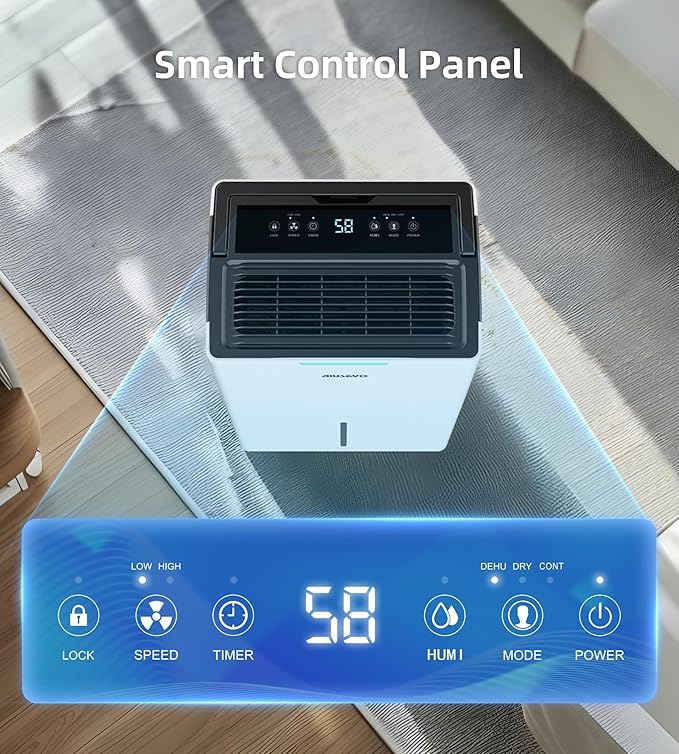 5000 Sq. Ft Dehumidifiers for Home and Basement, 52 Pint/Day Dehumidifier with Drain Hose, 3 Modes, 24H Timer, Auto Defrost, Child Lock, for Bedroom, Garage, RV, Large Room, Humid Summer, Rainy Season - Image 5