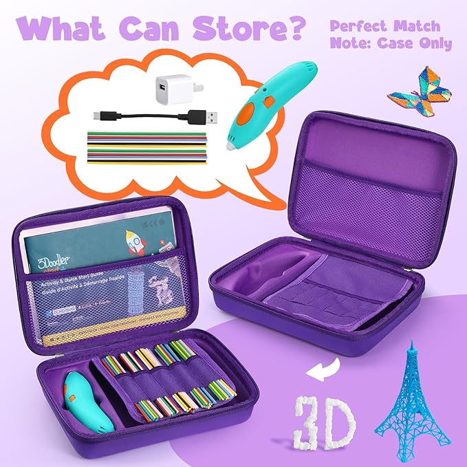 Case Compatible with 3Doodler Start+ Essentials for 3D Pen Set for Kids, Carrying Holder Fit for Printing Pens, Storage Organizer for Printing Filament Refill, Micro-USB Charger (3D-05-Purple) - Image 2