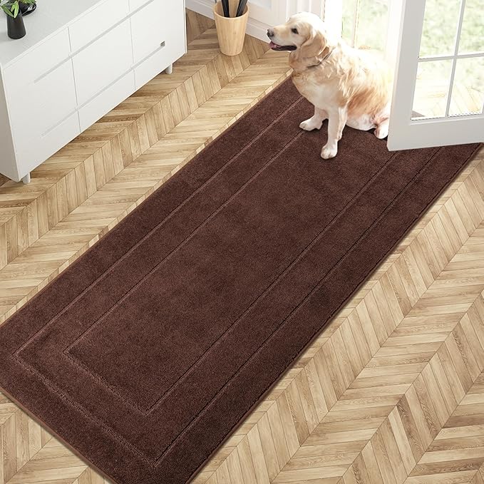 PURRUGS Dirt Trapping Door Mat 32" x 70", Non-Slip/Skid Machine Washable Entryway Rug, Dog Doormat, Super Absorbent Welcome Mat for Muddy Wet Shoes and Paws, Brown by PURRUGS