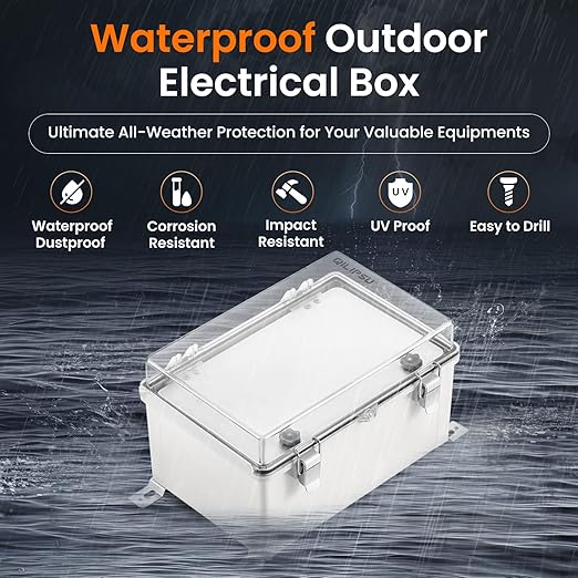 QILIPSU Waterproof Junction Box IP67 Outdoor Plastic Electrical Project Enclosure Weatherproof with Inner Door, Mounting Plate, Wall Brackets, Hinged Clear Cover 11.8"x7.9"x6.7" CC-D - Image 2