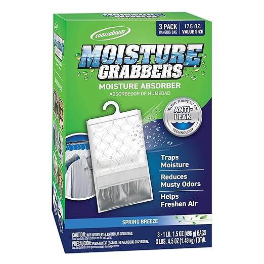 Concrobium 378488 Moisture Grabbers, 3-Pack 17.5 oz Spring Breeze Pouches, Anti-Leak Gel Technology, Covers Up to 350 cu ft. by Rust-Oleum