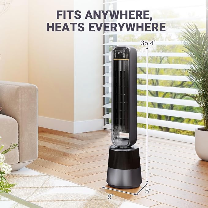 Zynkez 2-in-1 Space Heater with Humidifier, Heater and Fan Combo with 1.75L Water Tank, Thermostat Control, Dual-Motor Fan, 150° Oscillation, 35.5" Indoor Heater for Large Room Use Bedroom & Office - Image 7