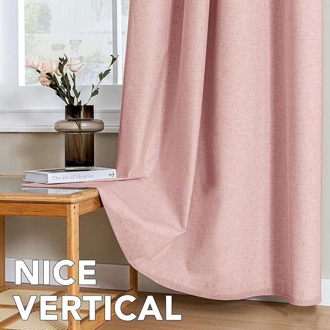 H.VERSAILTEX Linen Curtains 100% Blackout Curtains for Bedroom 54 inch Long Full Light Blocking Nature Linen Blended Window Curtains for Living Room Nickel Grommet (2 Panels, Heathered Baby Pink) - Image 7