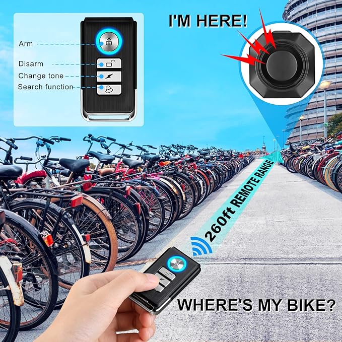 WSDCAM USB Rechargeable Bike Alarm with Remote, 110dB Loud Wireless Anti Theft Vibration Motion Sensor Vehicle Security Alarm System Waterproof Bicycle Trailer Motorcycle Alarm - 2 Pack - Image 6