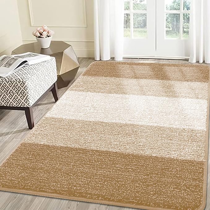 Smiry Dog Door Mat for Muddy Paws, Absorbs Moisture and Dirt, Low-Profile Entryway Mat with Non-Slip Backing, Entry Indoor Outdoor Doormat for Inside Floor (71x47 Inches, Beige, Striped) by Smiry