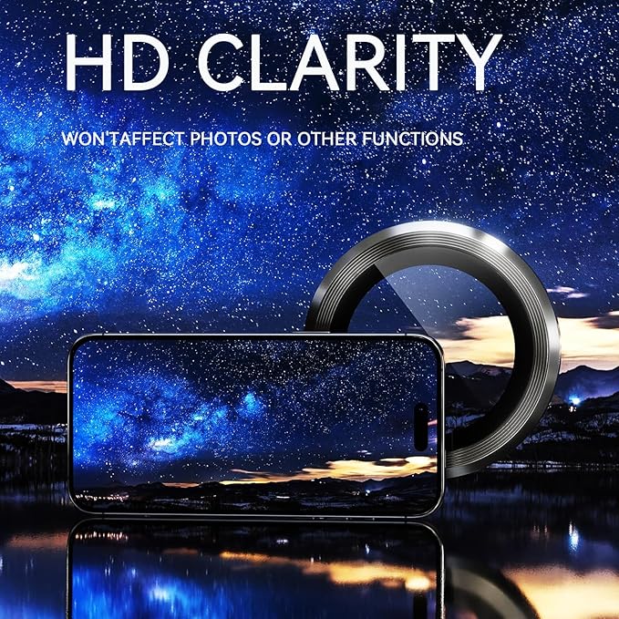 2 Pack Camera Lens Protector for iPhone 16 Pro/iPhone 16 Pro Max,9H Tempered Glass Scratch Resistant Metal Ring Camera Cover,Case Friendly Camera Screen Protector Accessories,Black - Image 2